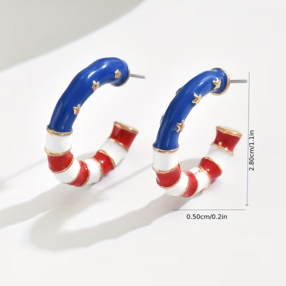 Patriotic Red White Blue Star Hoop Earrings - Picture 4 of 7